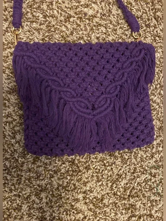 Handcrafted Purple Crochet Fringe Crossbody Bag - Picture 2 of 5
